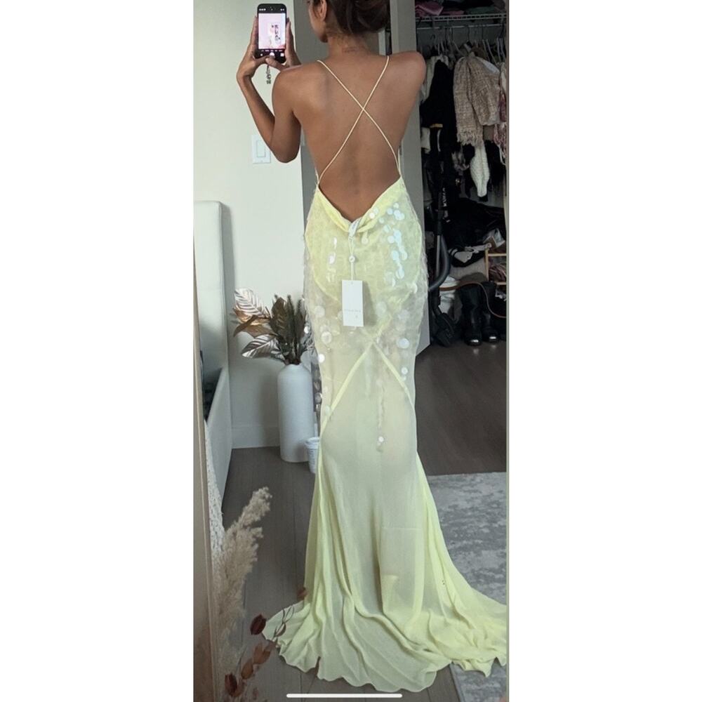 Rat & Boa Asteria Yellow Sequin Bodycon Open Back Silk Maxi Gown New Medium - Picture 5 of 12